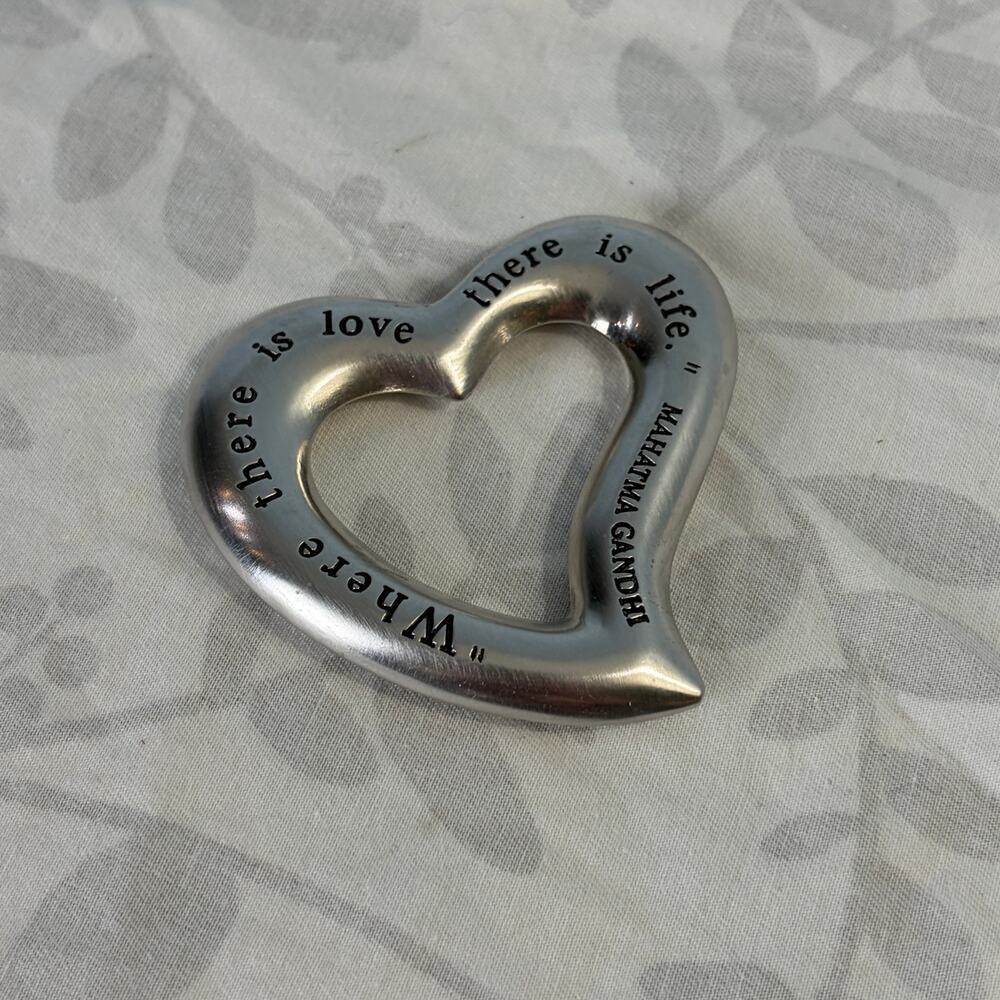 Heart Paperweight Gandhi Quote Stainless Steel Desk Decor Love Gift